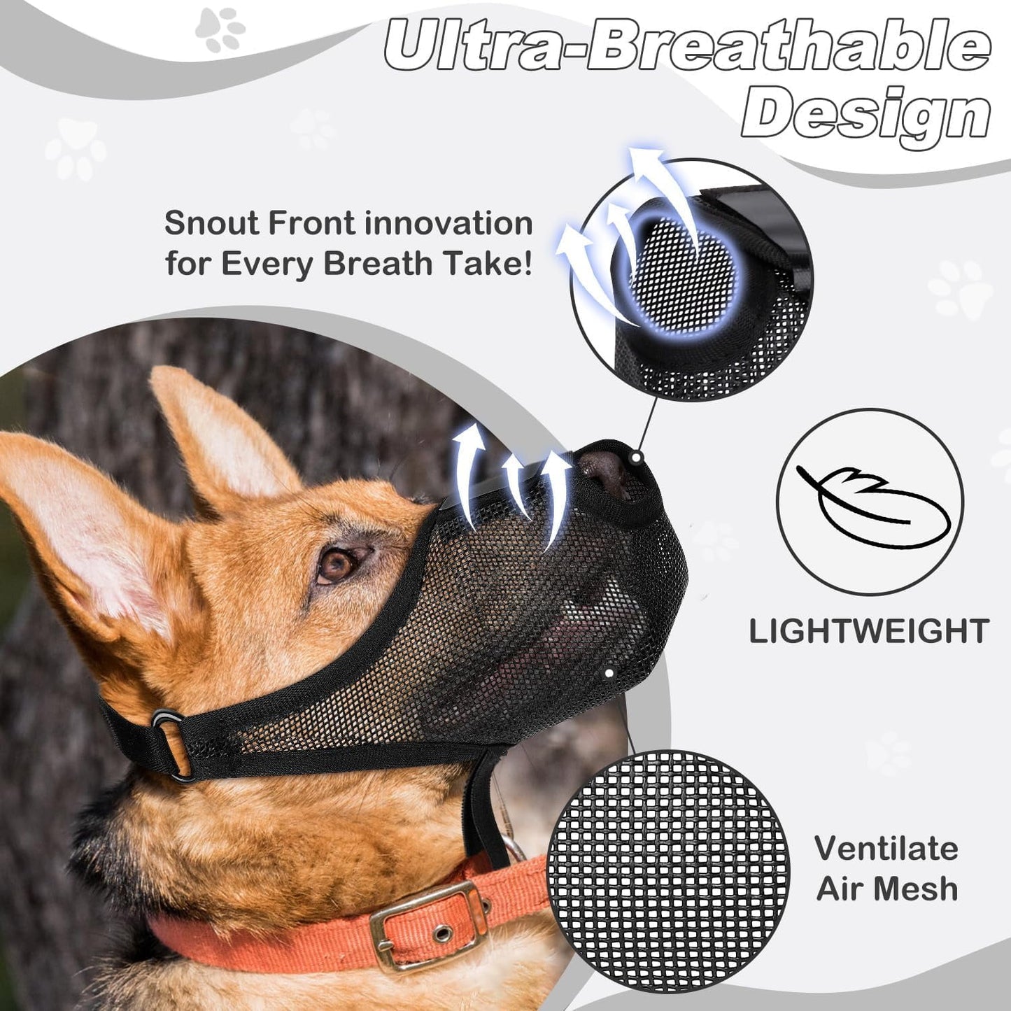 Dog Muzzle for Large Medium Small Dogs, Patented Mesh Muzzle to Prevent Biting Chewing Eating, Soft Mouth Guard with Front Opening Design for Drinking Panting,Black S