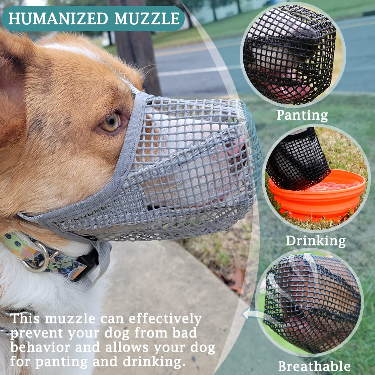 Ameitech Adjustable Breathable Mesh Soft Fabric Dog Basket Muzzle, Gray XS