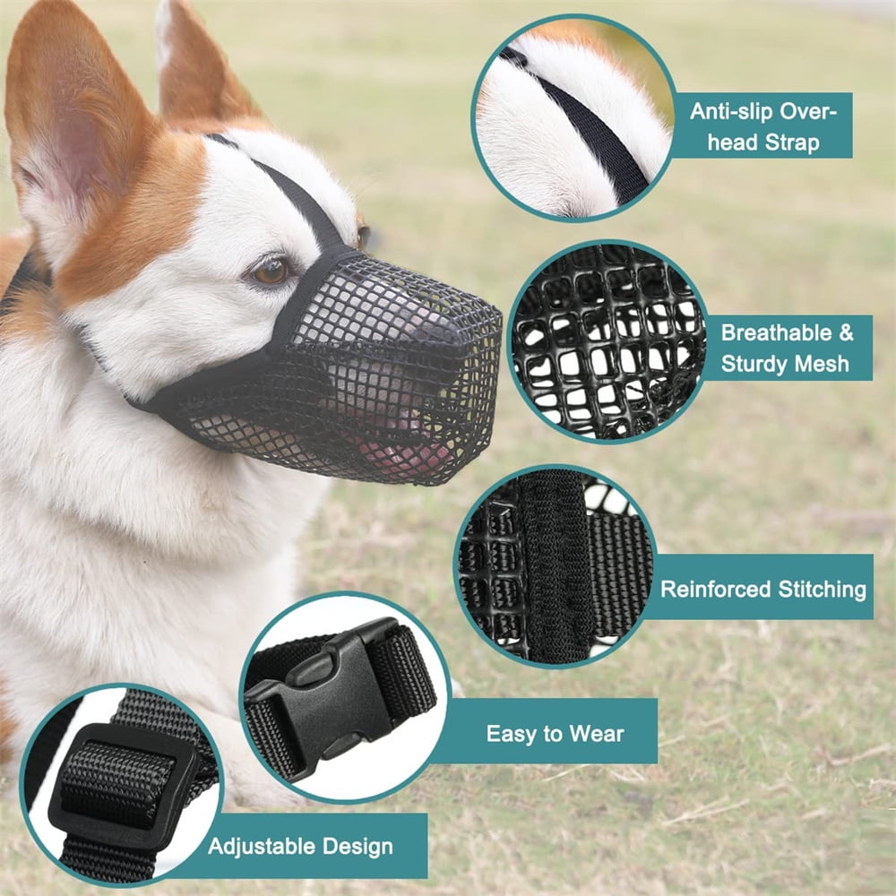 Dog Muzzle,Soft Mesh Muzzle for Small Dogs,Adjustable Puppy Muzzles for Scavenging Biting Licking and Chewing,Allows Panting and Drinking,Black S