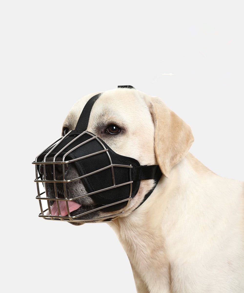 Dog Muzzles,Adjustable Metal Wire Basket for Large and Extra Large Dogs with Nylon Straps Breathable, Drinkable, Training, Prevents Biting (Stainless Steel),S