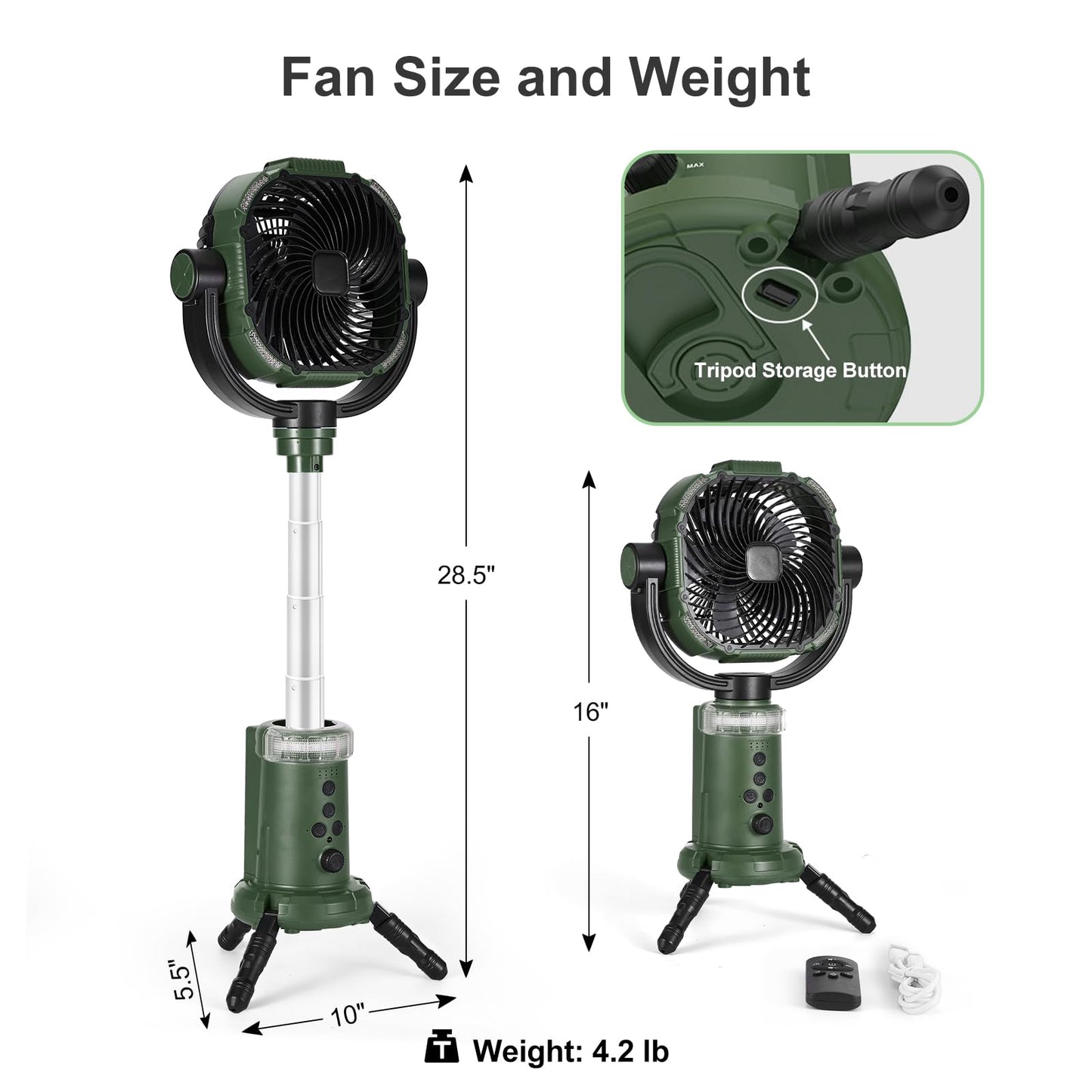 20000mAh Portable Fan Battery Operated Fan, Oscillating Charging Fan, Remote Control LED Light, Portable Extendable Fan for Camping Travel Outdoor