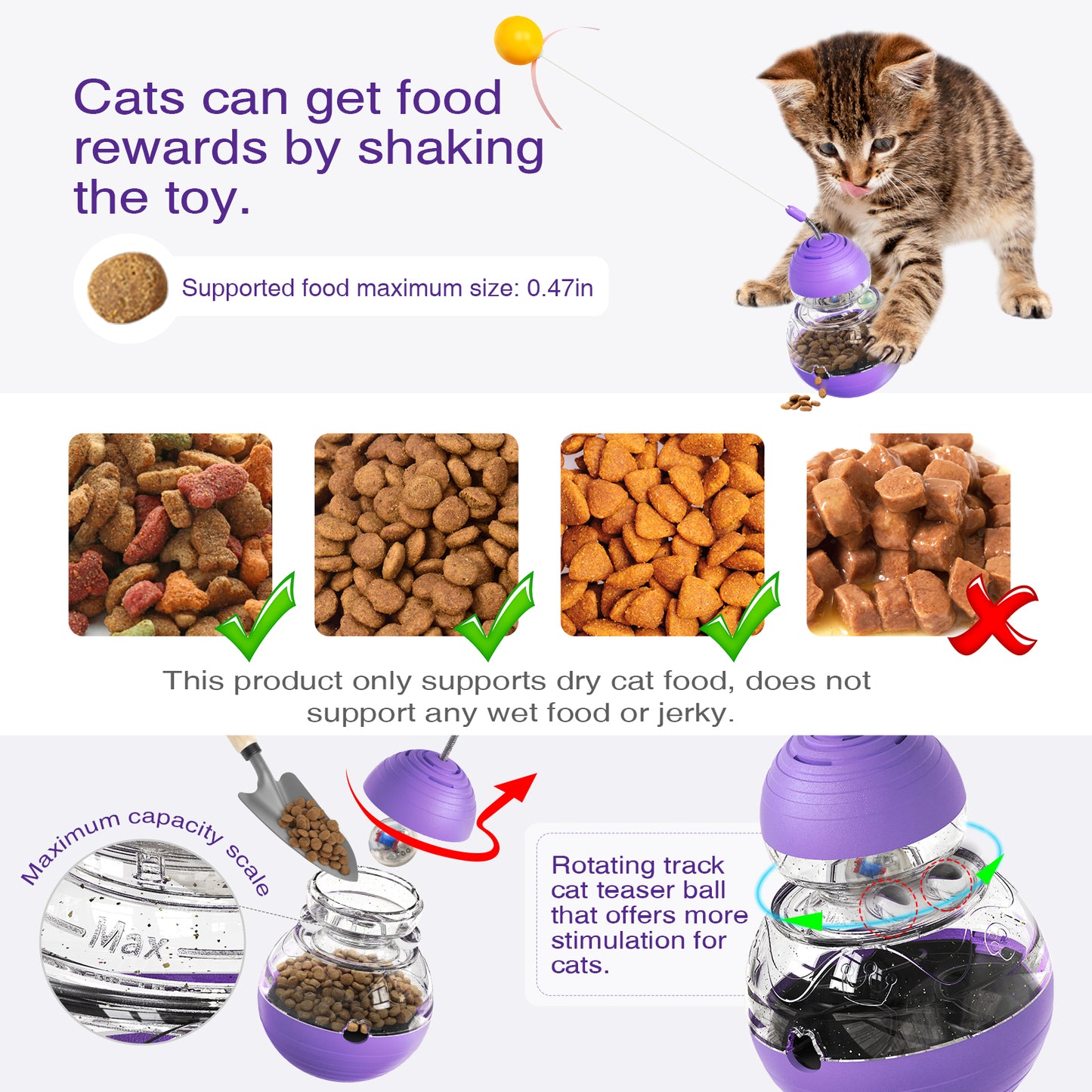 Cat Toy for Indoor,Cats Toys Wobble Kitten Treat Dispensing Ball Food Dispenser Feeder Balls Kitty Stimulating Indoor Interactive Puzzle Game Gift
