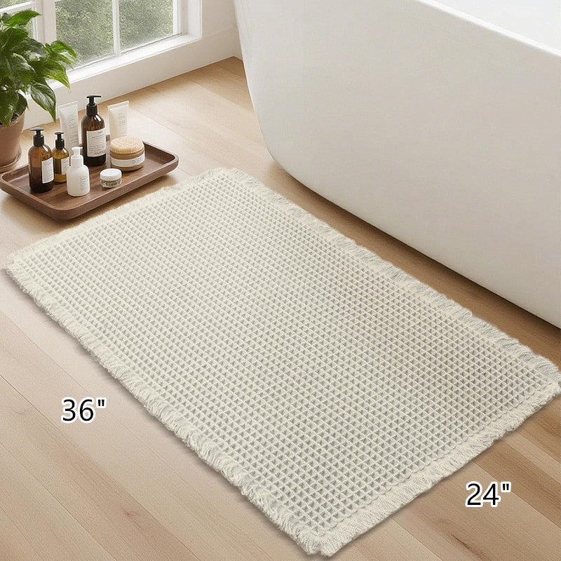 Waffle Bathroom Rug,Absorbent Non Slip Bath Mats for Bathroom Machine Washable Bathroom Runner Rug with Tassels, Ideal for Hallway Bedroom Laundry Room,24X36"