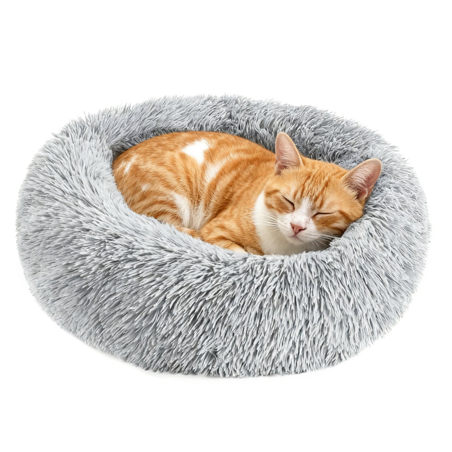 Cat Beds for Indoor Cats, 28" Washable Cat Bed Machine , Fluffy Round Pet Bed Non-Slip, Calming Soft Plush Donut Cuddler Cushion for Dogs Kittens,Light Gray