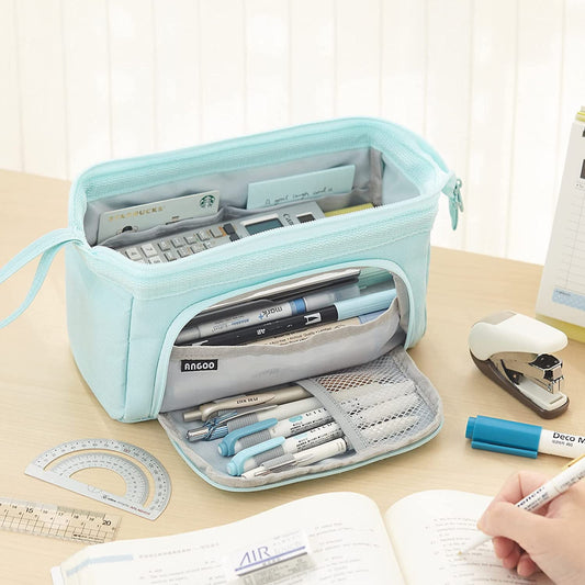 Ameitech Pencil Case,Large Capacity Pencil Pouch Handheld Pen Bag for School Teen Girl Boy,Blue