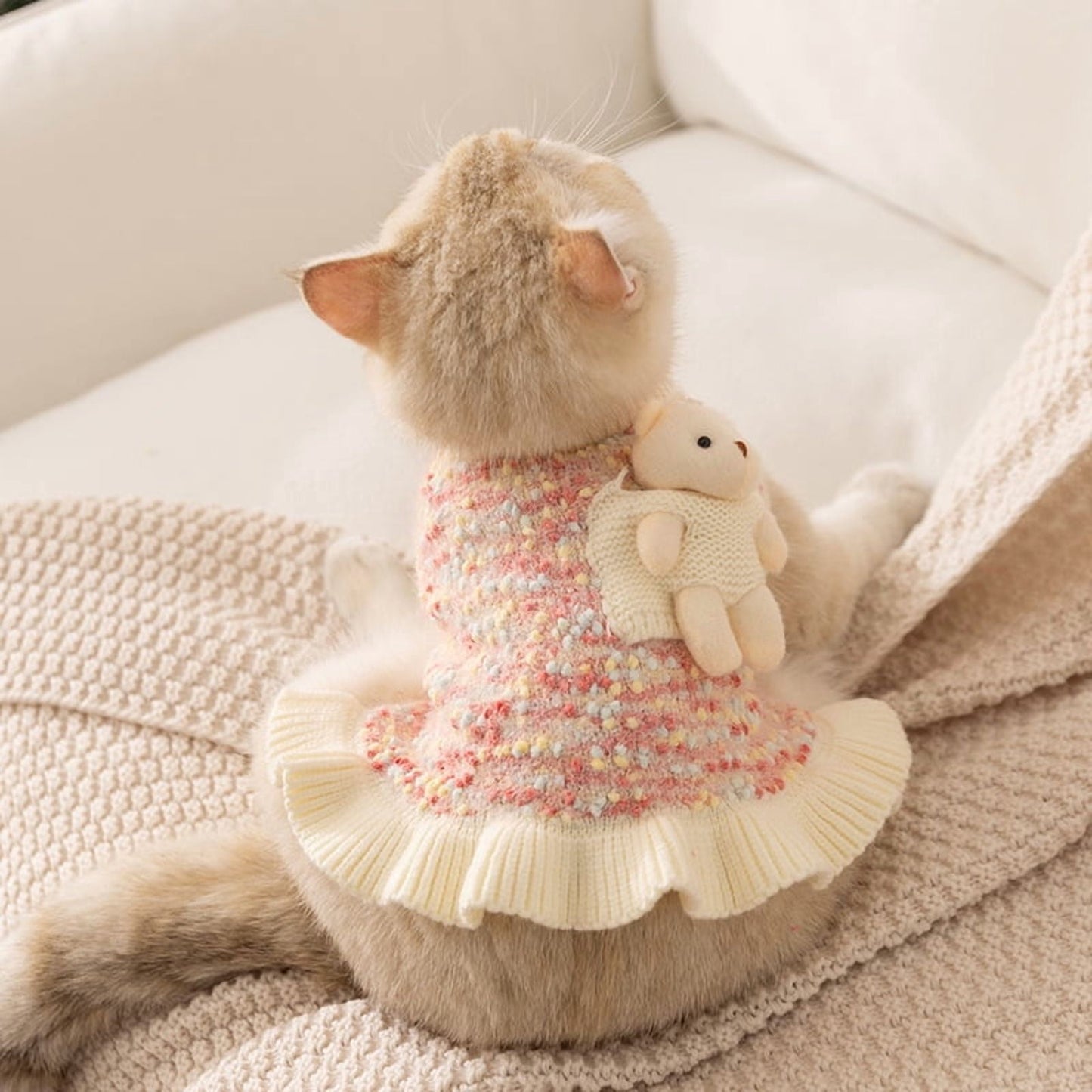 Warm Dog Sweater, Soft Pet Knitwear, Knitted Pullover, Winter Pet Clothes for Small Medium Dogs Cats,Pink M