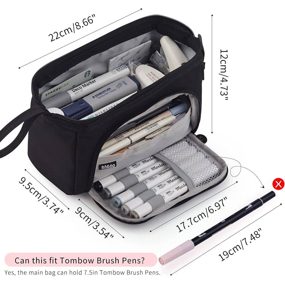 Large Capacity Pencil Bag Handheld Pen Bag Cosmetic Portable Gift for Office School,Black