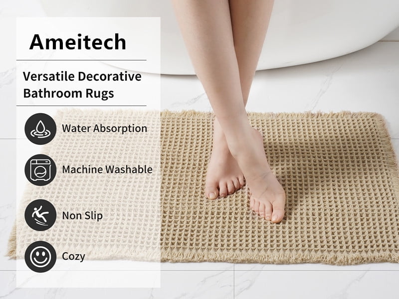 Waffle Bath Mat,Absorbent Non Slip Bathroom Rug,Khaki 24x36inch,Machine Washable Ultra Soft Floor Mats