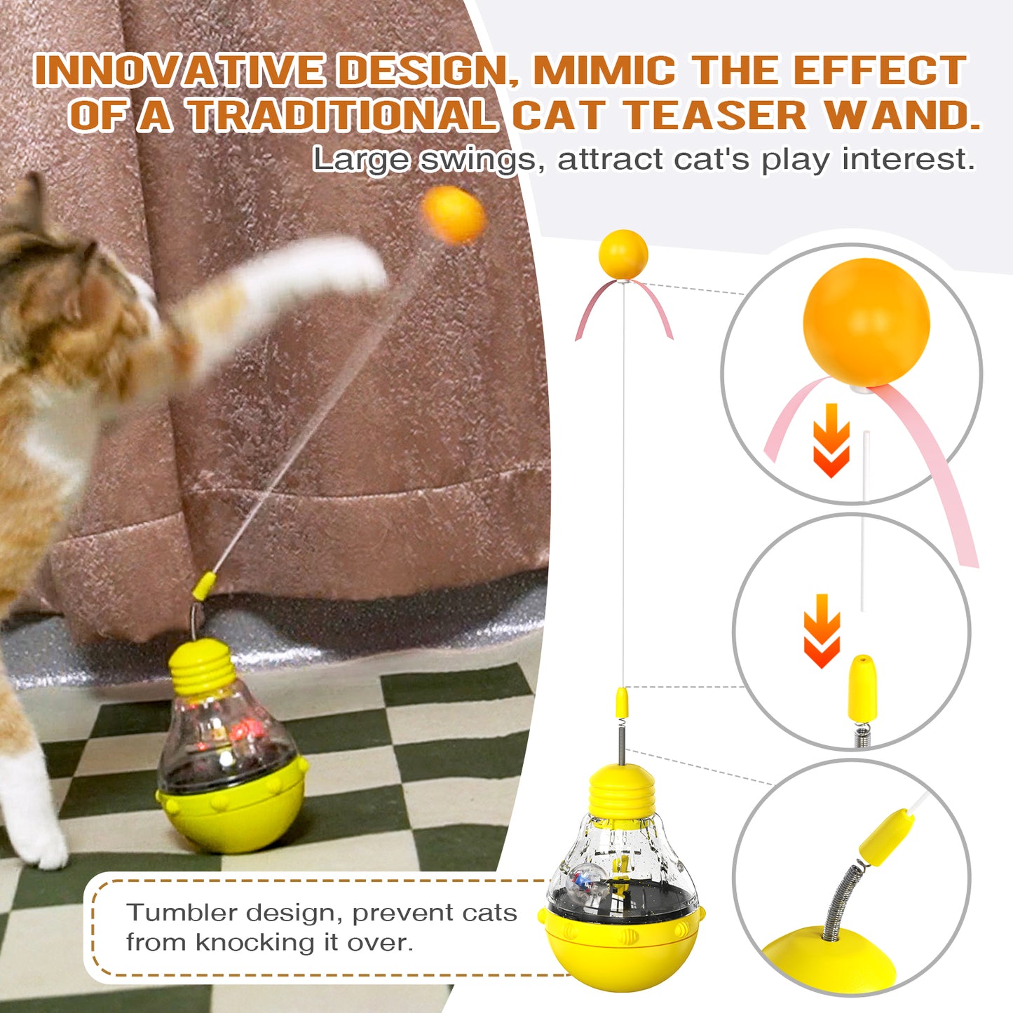 Interactive Cat Toys Cat Exercise Toy,Cat Toys for Indoor Weight Loss Kitty Funny Catnip Balls,Long Teaser Wand