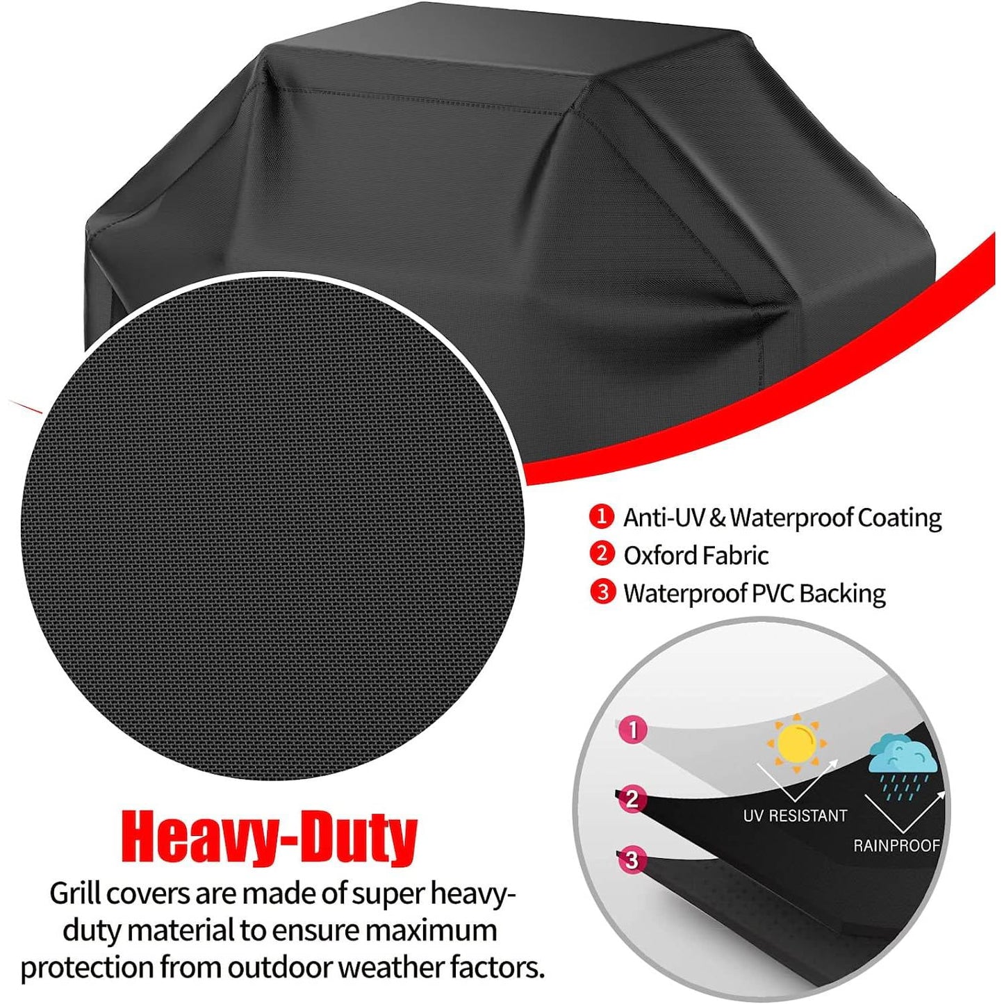 Grill Cover for Outdoor Grill,BBQ Grill Cover,Waterproof,Weather Resistant,Rip-Proof,Anti-UV,Fade Resistant,with Adjustable Velcro Strap,Gas Grill Cover for Weber,Char Broil,Nexgrill Grills,58"