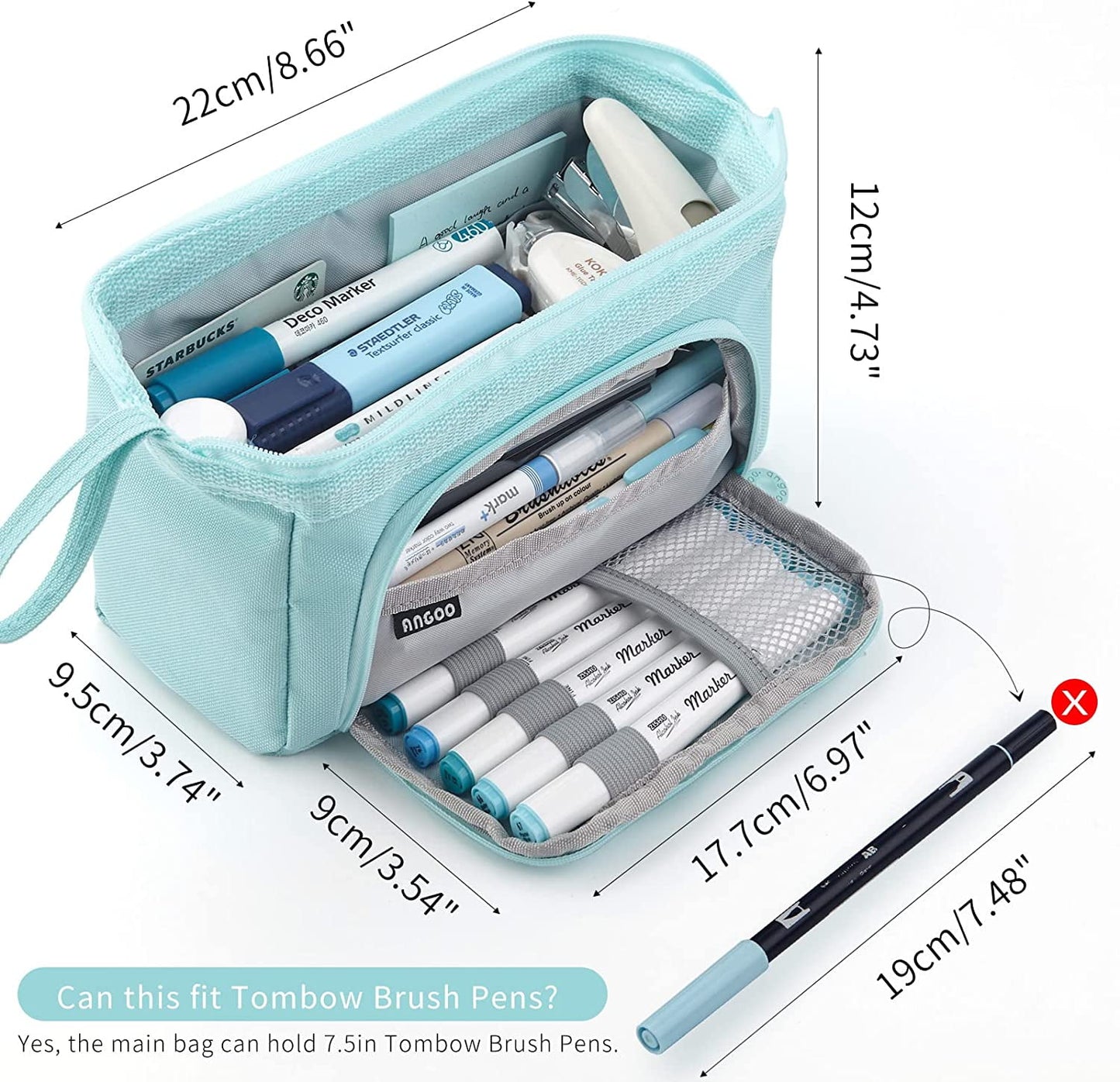 Ameitech Pencil Case,Large Capacity Pencil Pouch Handheld Pen Bag for School Teen Girl Boy,Blue