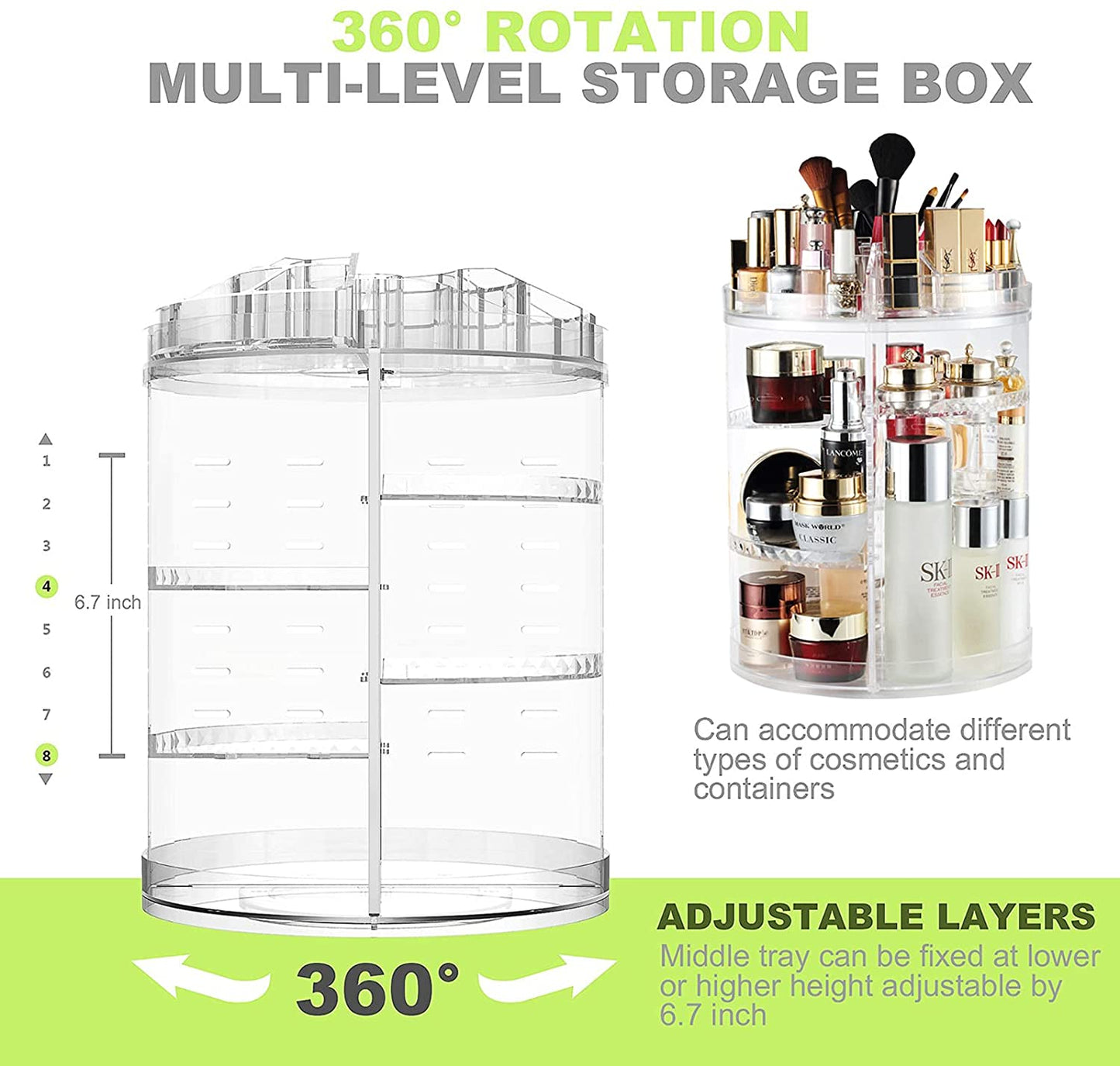 360° Rotating Makeup Organizer, Spinning Bathroom Organizer Countertop, Cosmetic Organizer Makeup Holder Shelf, Make Up Organizers and Storage for Bedroom
