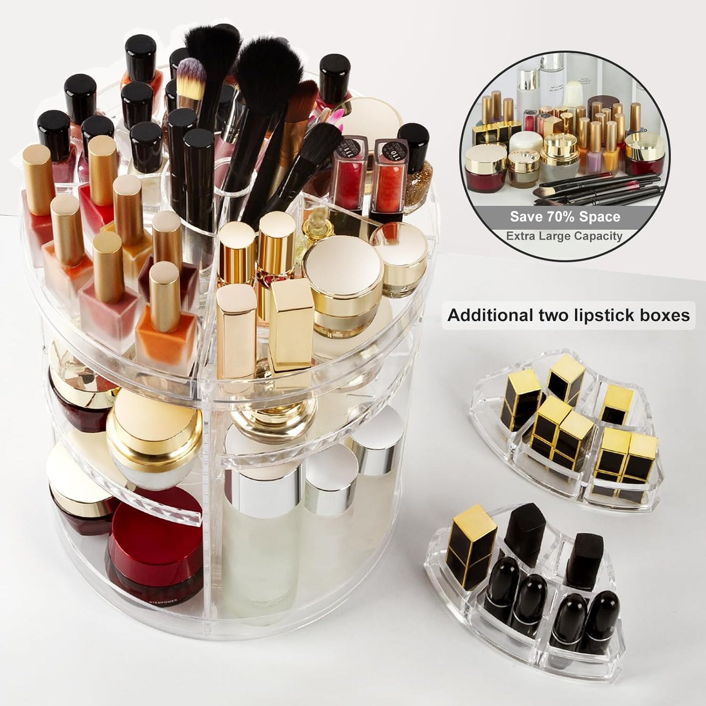 360° Rotating Makeup Organizer, Spinning Bathroom Organizer Countertop, Cosmetic Organizer Makeup Holder Shelf, Make Up Organizers and Storage for Bedroom