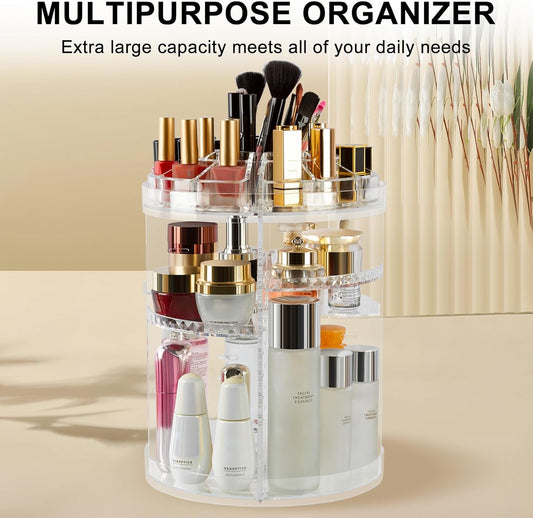 360° Rotating Makeup Organizer, Spinning Bathroom Organizer Countertop, Cosmetic Organizer Makeup Holder Shelf, Make Up Organizers and Storage for Bedroom