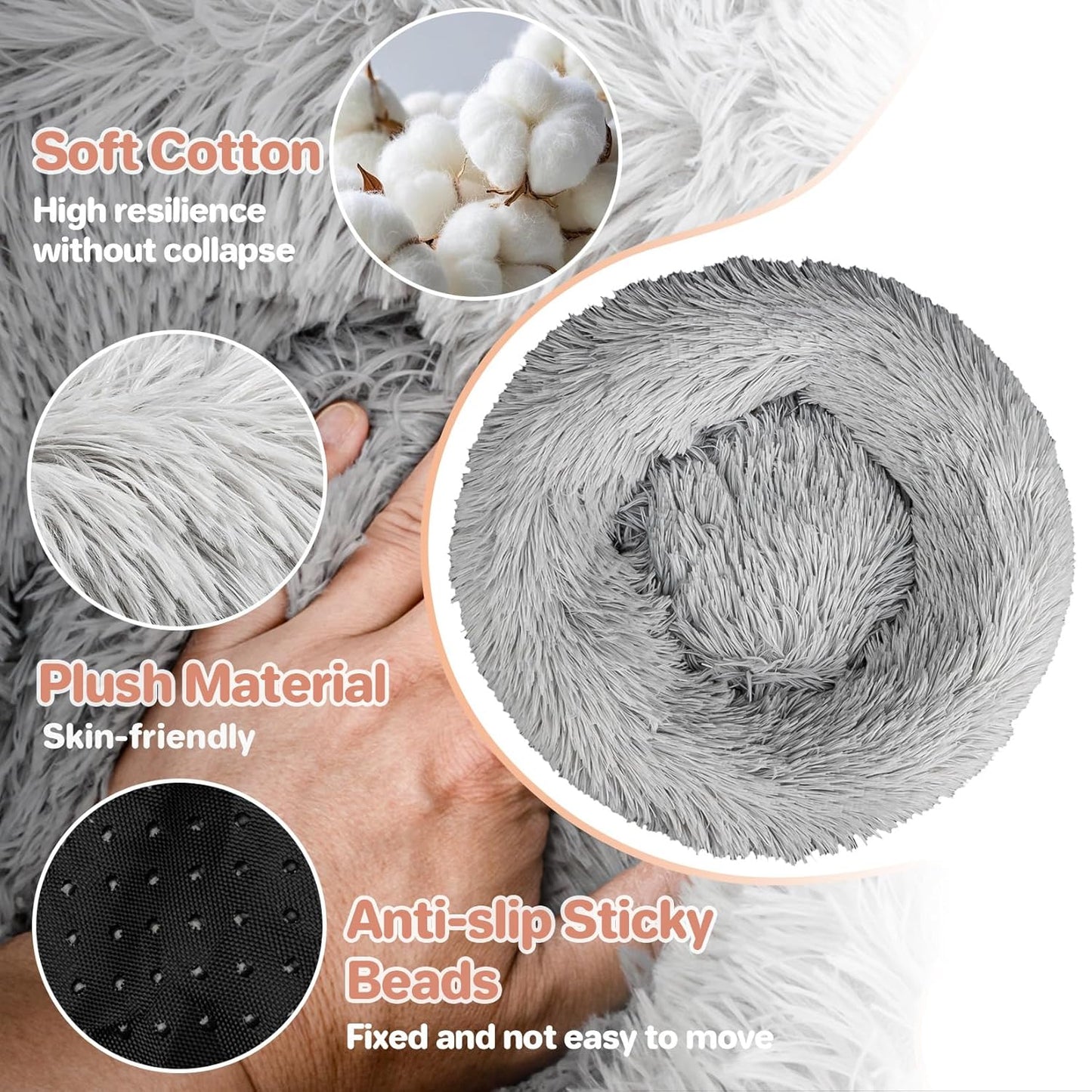 Cat Beds for Indoor Cats, 28" Washable Cat Bed Machine , Fluffy Round Pet Bed Non-Slip, Calming Soft Plush Donut Cuddler Cushion for Dogs Kittens,Light Gray