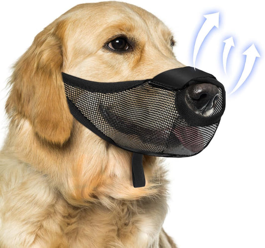 Dog Muzzle for Large Medium Small Dogs, Patented Mesh Muzzle to Prevent Biting Chewing Eating, Soft Mouth Guard with Front Opening Design for Drinking Panting，Black S