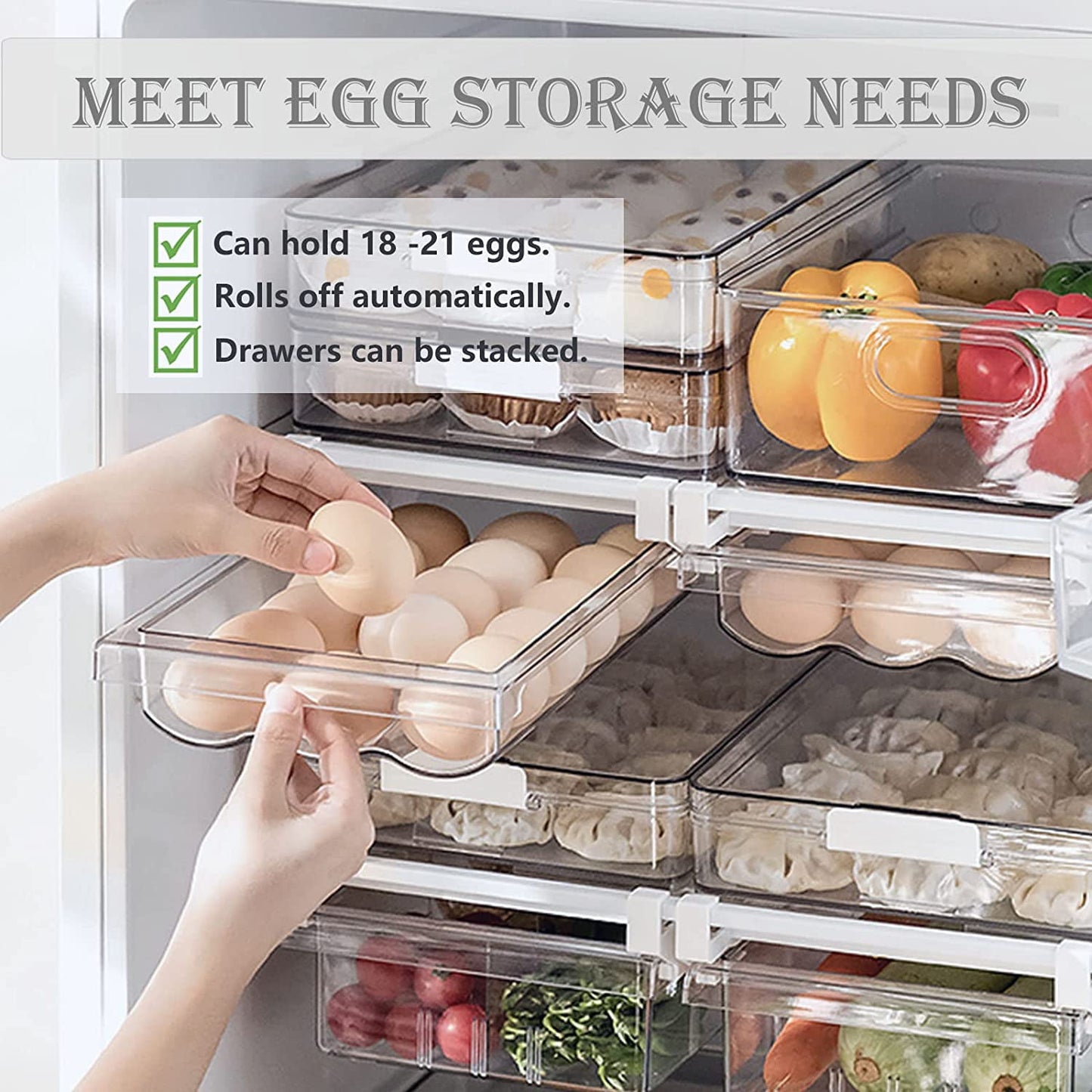 Refrigerator Organizer Bins-Egg Holder Tray for Refrigerator, Kitchen Organization and Storage Box for Fridge Kitchen Cabinet Pantry