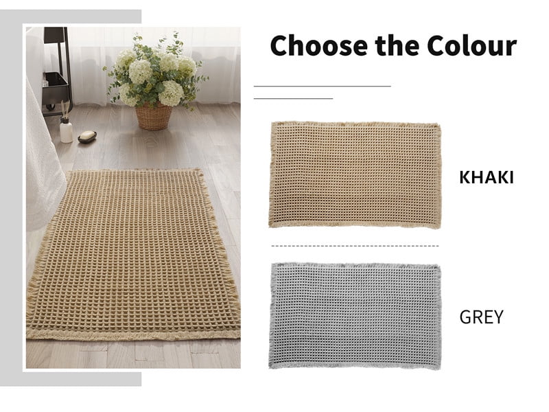 Waffle Bath Mat,Absorbent Non Slip Bathroom Rug,Khaki 24x36inch,Machine Washable Ultra Soft Floor Mats