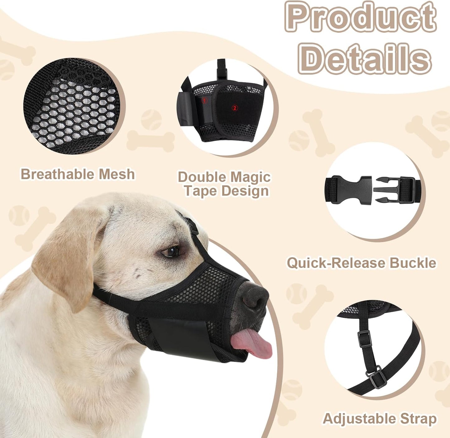 Dog Muzzle,Soft Nylon Muzzle Anti Biting Barking Chewing,Air Mesh Breathable Drinkable Adjustable Loop Pets Muzzle for Small Medium Dogs,Black S