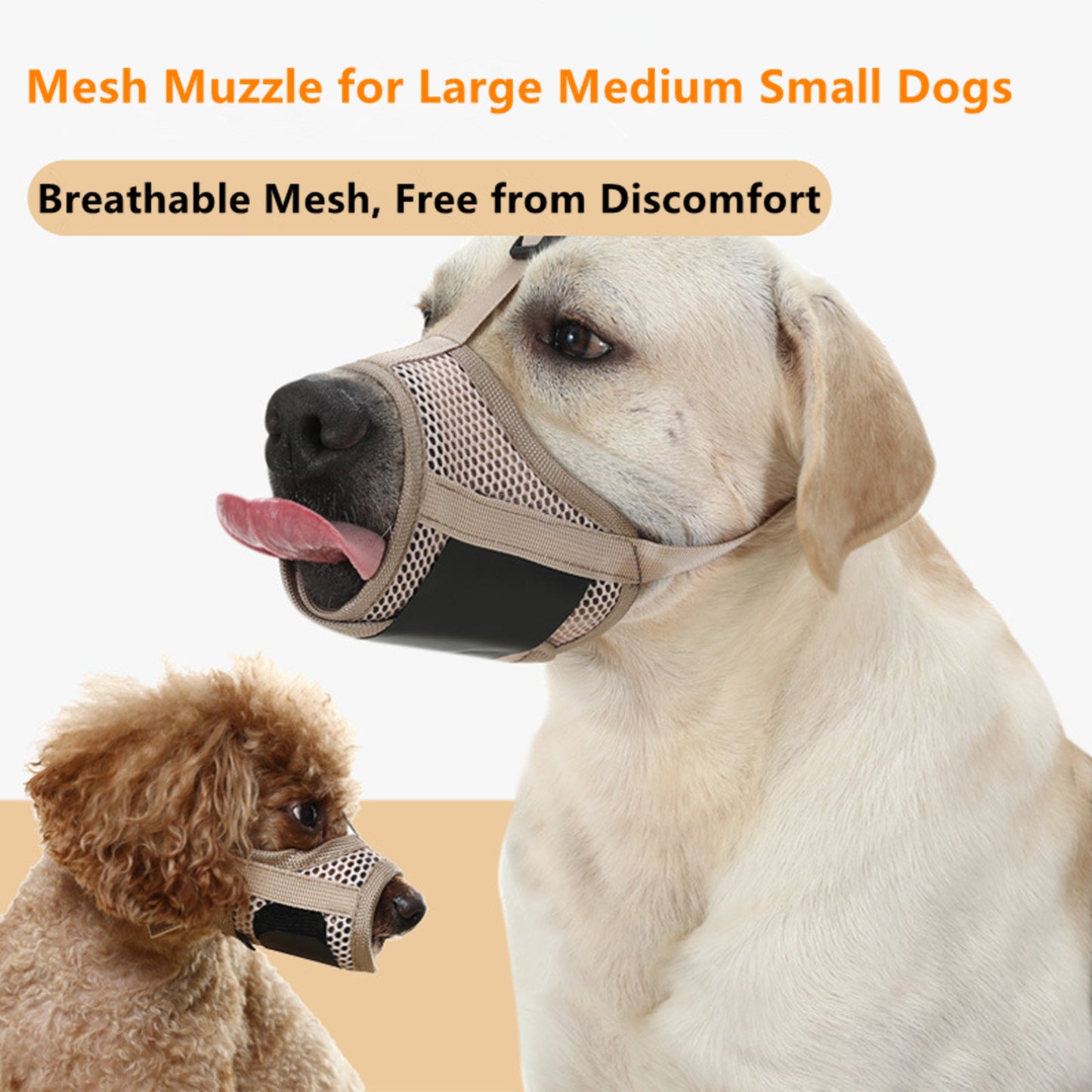 Dog Muzzle,Muzzles for Medium Dogs,Muzzles for Biting Chewing Grooming, Breathable, Adjustable, Allows Panting Drinking,Khaki M