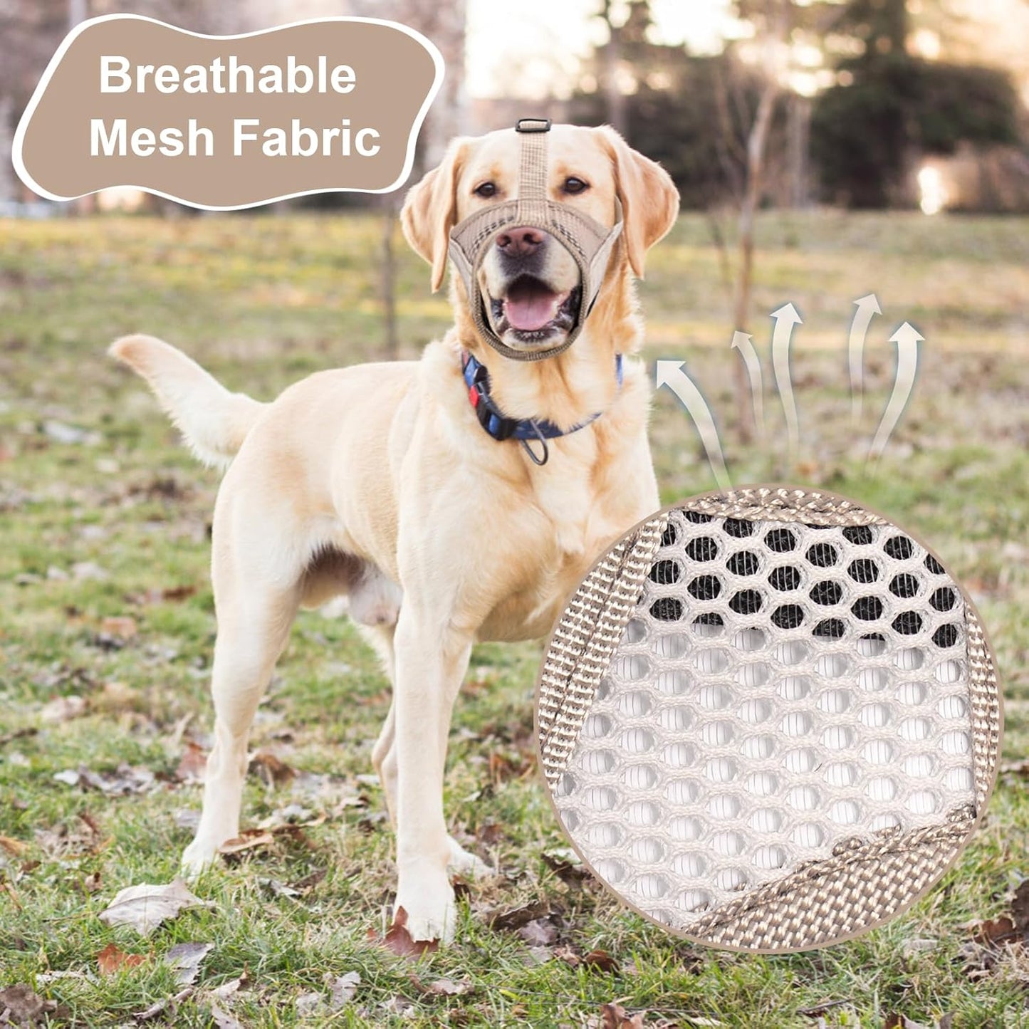 Dog Muzzle,Muzzles for Medium Dogs,Muzzles for Biting Chewing Grooming, Breathable, Adjustable, Allows Panting Drinking,Khaki M