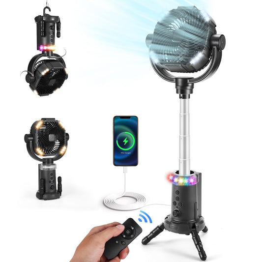 Portable Fan Rechargeable, 20000mAh Cordless Battery Powered Fan with LED Lantern, Type-C Battery Operated for Travel Bedroom Home Camping Tent Office Beach Desk Fishing Table