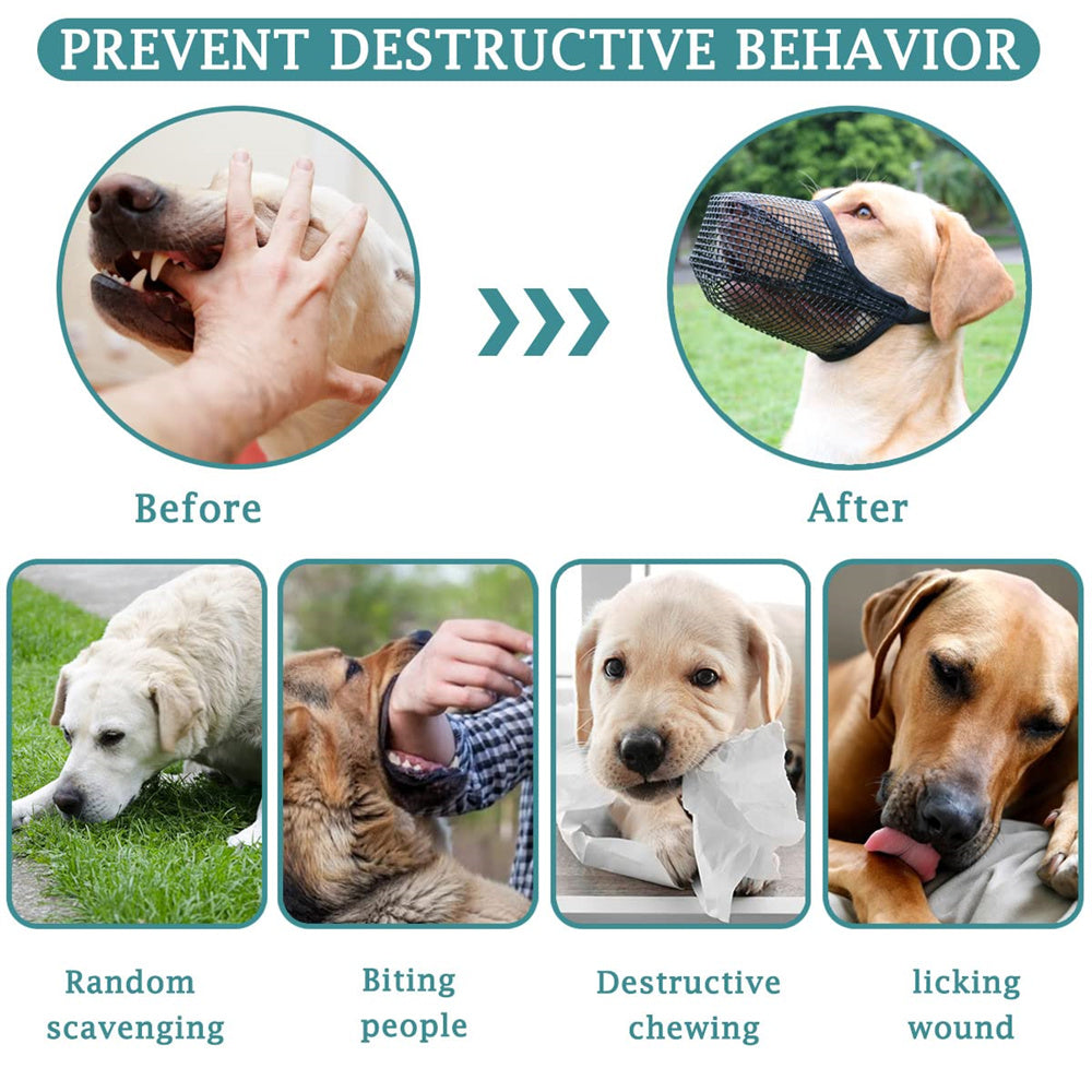 Dog Muzzle,Soft Mesh Covered Muzzles for Small Dogs,Poisoned Bait Protection Muzzle with Adjustable Straps,Prevent Biting Chewing and Licking，Black XS
