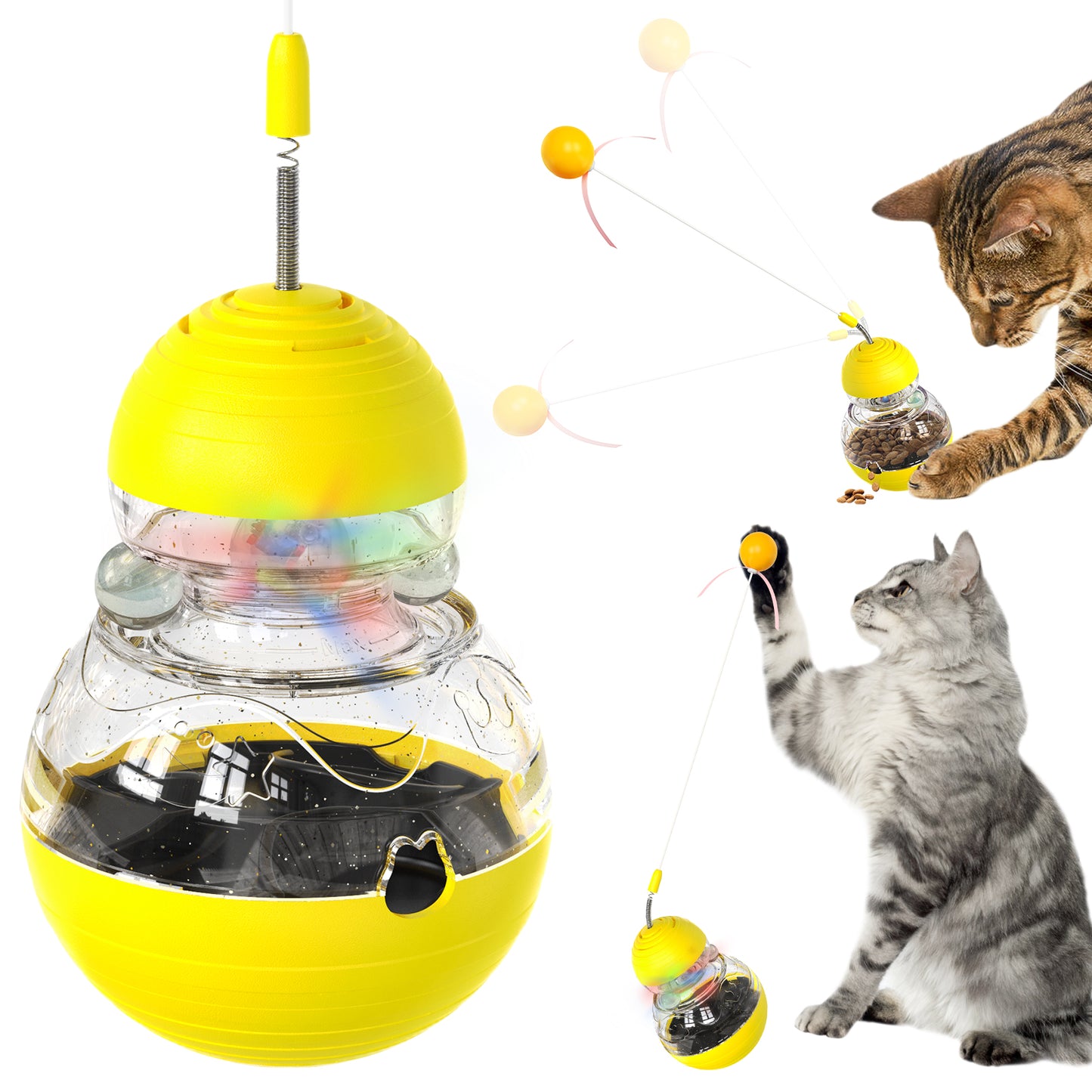 Interactive Cat Toys for Indoor Cats,Tumbler Toy for Kitten Tracking Balls Treat Dispenser for Bored Cat to Chase and Exercise-Yellow