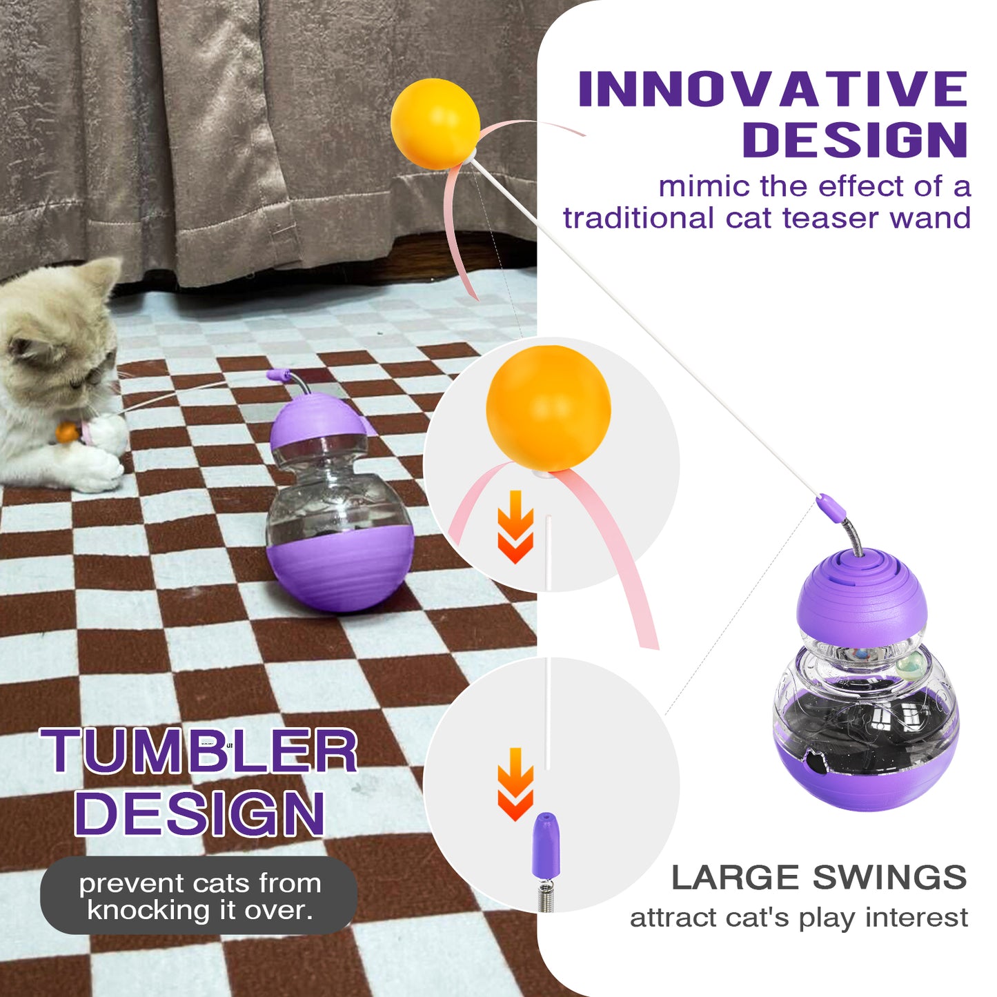 Cat Toy for Indoor,Cats Toys Wobble Kitten Treat Dispensing Ball Food Dispenser Feeder Balls Kitty Stimulating Indoor Interactive Puzzle Game Gift