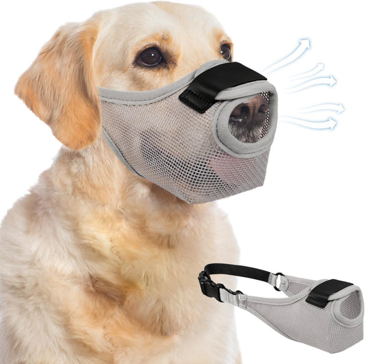 Dog Muzzle - Soft Air Mesh Pet Muzzle for Large Medium Small Dogs - Front Opening Design, Breathable, Adjustable, & Prevents Biting & Scavenging, Dog Mouth Cover Allows Drinking