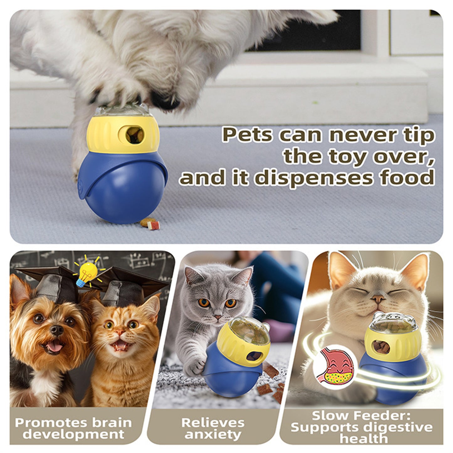 Cat Puzzle Ball for Cat&Mini Dogs Adjustable No-Tip Treat Dispensing Toys Food Dispenser Balls Cognitive Enrichment Toy Slow Feeding Interactive Mind Stimulating Game