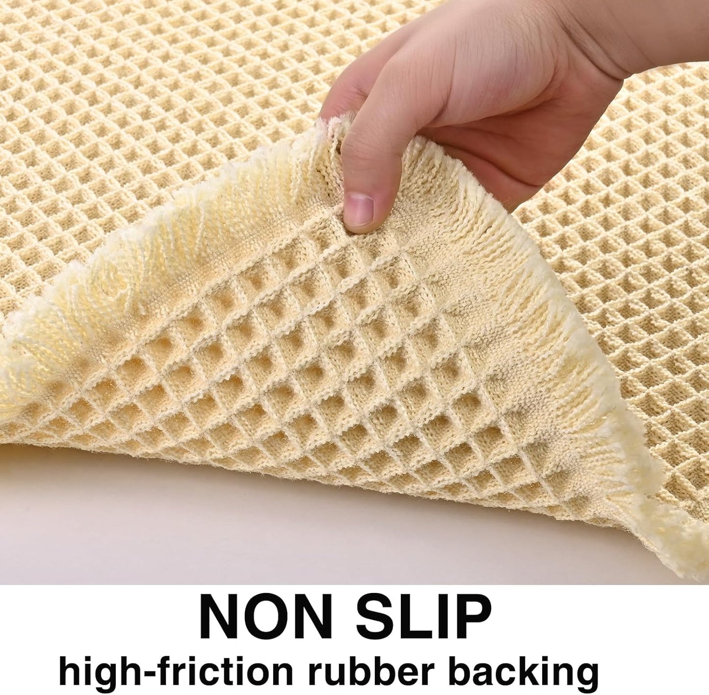 Waffle Bath Mat Rug, Absorbent Non Slip Bath Mats for Bathroom Mat，Machine Washable Bathroom Rugs with Tassels, Bath Rugs for Bathroom Floor Beside Tub, 18" x 30",Beige