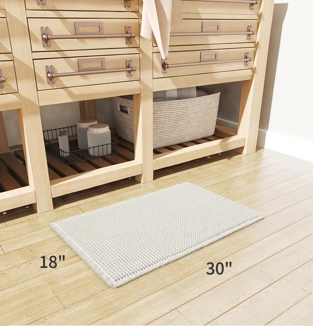 Waffle Bath Mat Rug, Absorbent Non Slip Bath Mats for Bathroom Mat，Machine Washable Bathroom Rugs with Tassels, Bath Rugs for Bathroom Floor Beside Tub, 18" x 30", White