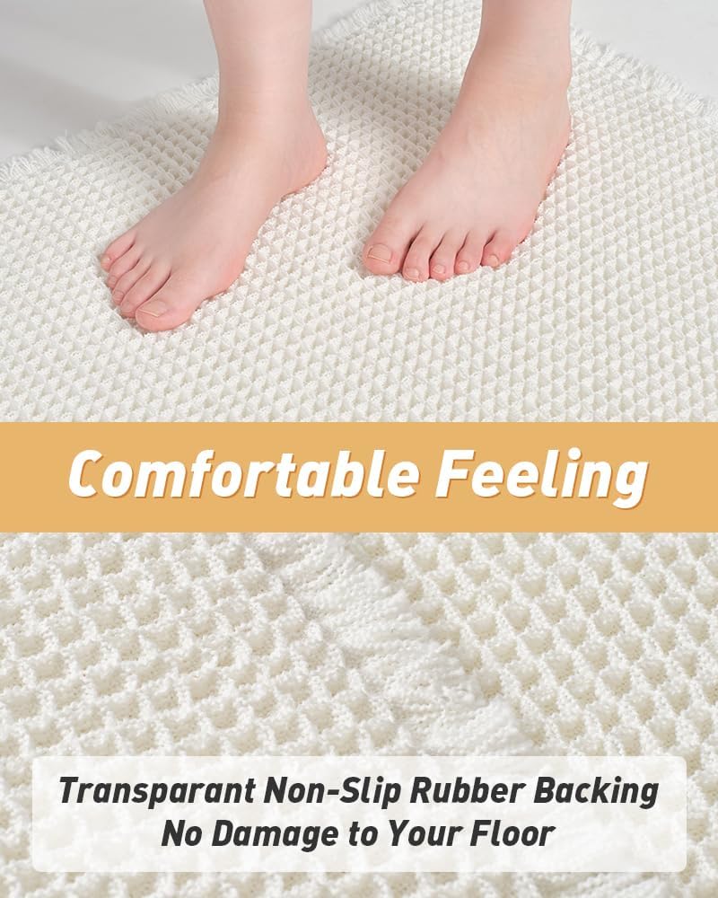 Waffle Bath Mat,Super Absorbent Non Slip Bathroom Rugs ,Machine Washable Floor Mats,White 17x24"