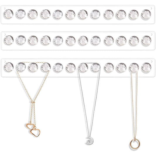 Acrylic Necklace Holder Set of 3, Wall Mounted Jewelry Organizer Hanging ,Clear Necklaces Hanger, Jewelry Hangers for Necklace, Bracelet, Gift for Girls Women
