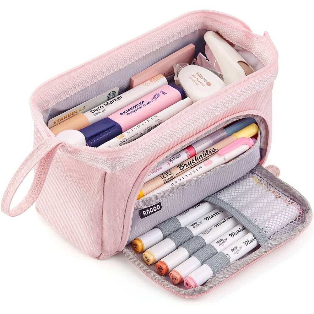Ameitech Pencil Case,Large Capacity Pencil Pouch Handheld Pen Bag,School Supplies for Teen Girls，Pink