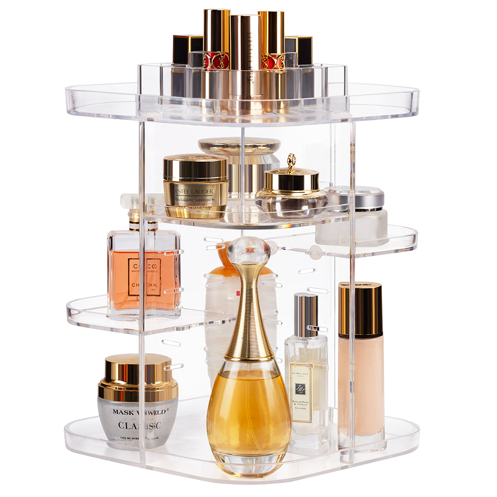 360 Rotating Makeup Organizer Large Perfume Cosmetics Organizer Beauty Organizer Clear Cosmetic Storage Display Case with Detachable Shelves for Bedroom Dresser or Vanity Countertop
