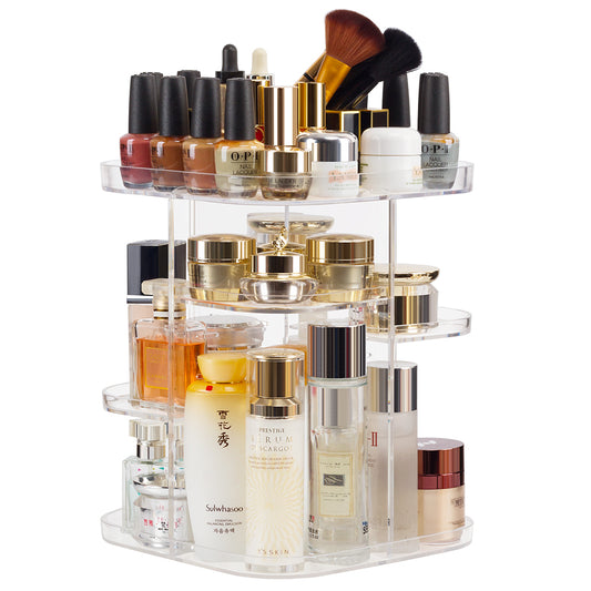 360 Rotating Makeup Organizer Large Perfume Cosmetics Organizer Beauty Organizer Clear Cosmetic Storage Display Case with Detachable Shelves for Bedroom Dresser or Vanity Countertop