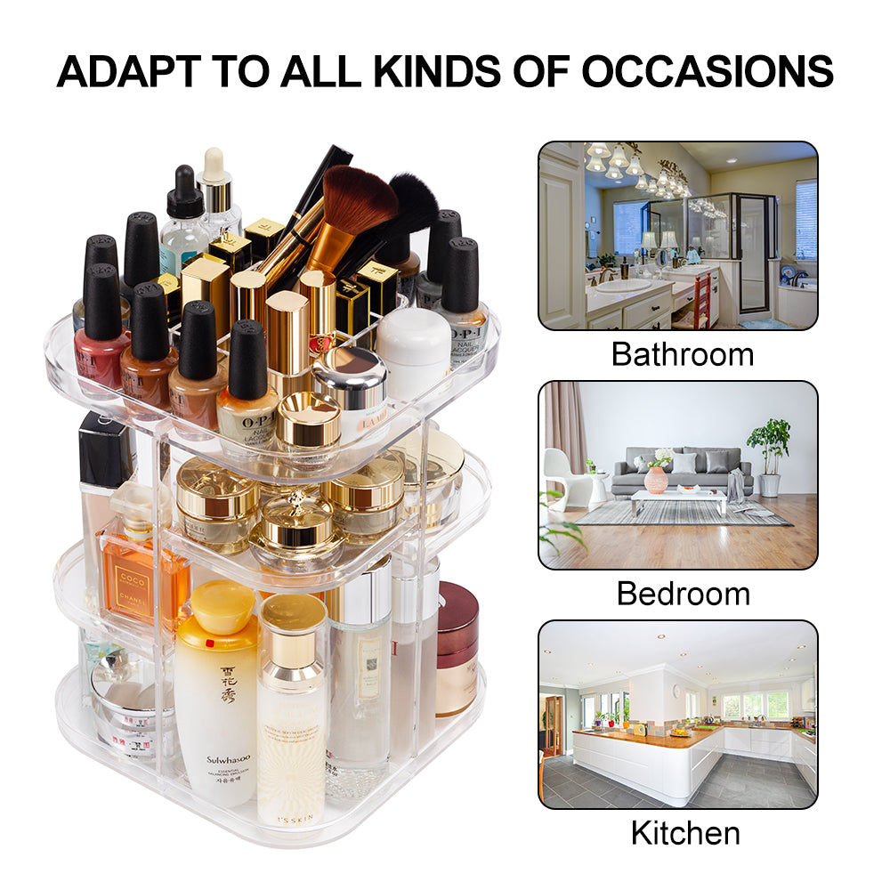 360 Rotating Makeup Organizer Large Perfume Cosmetics Organizer Beauty Organizer Clear Cosmetic Storage Display Case with Detachable Shelves for Bedroom Dresser or Vanity Countertop