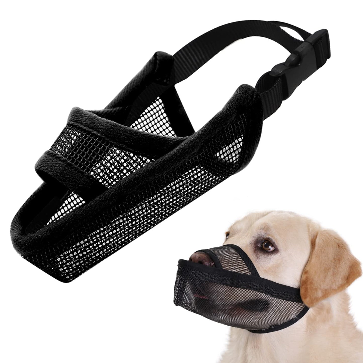 Dog Muzzle,Soft Nylon Muzzle Anti Biting Barking Chewing,Air Mesh Breathable Drinkable Adjustable Pets Muzzle for Large Dogs,Black XL