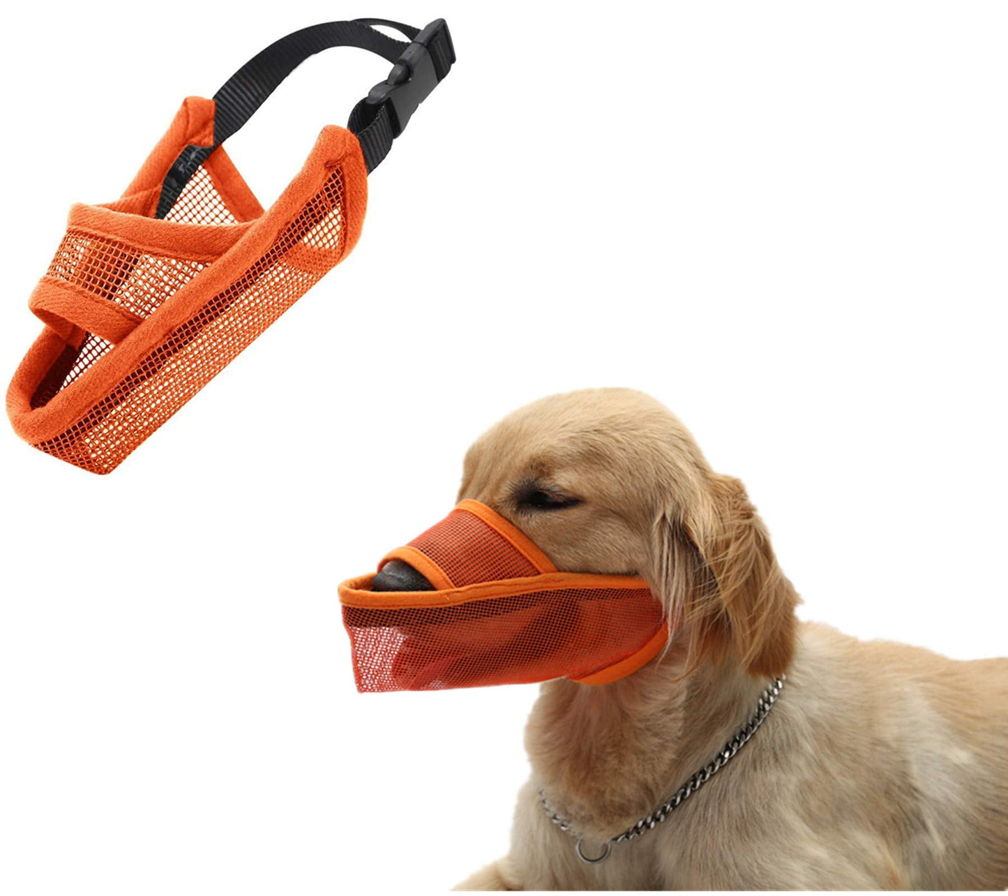 Dog Muzzle for Medium Dogs, Soft Nylon Muzzle Anti Biting Barking Chewing,Air Mesh Breathable Drinkable Adjustable Pet Muzzle,Orange M