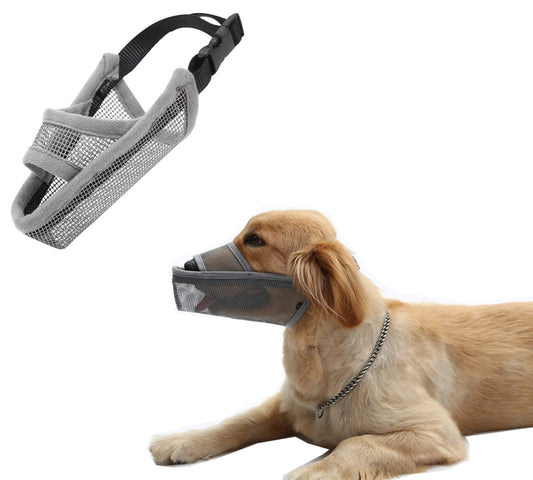 Dog Muzzle to Prevent Biting Barking and Chewing with Adjustable Breathable Mesh Soft Fabric,Gray M