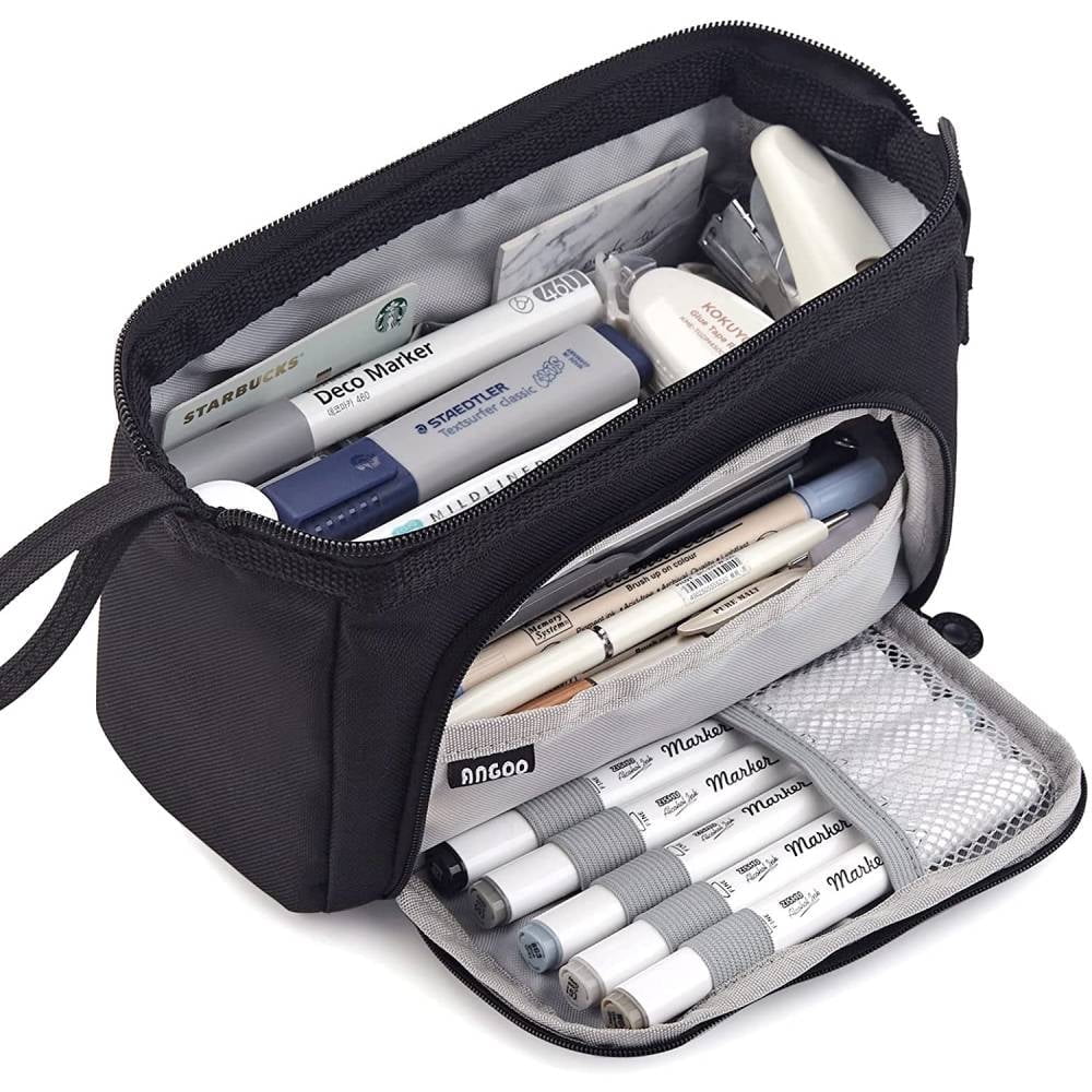 Large Capacity Pencil Bag Handheld Pen Bag Cosmetic Portable Gift for Office School,Black