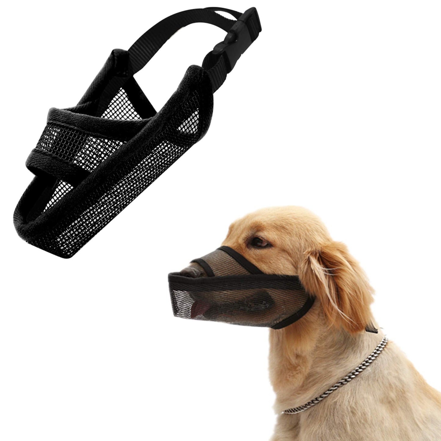 Nylon Dog Muzzle Air Mesh Breathable for Medium Large Dogs, and Stick Out Tongue Drinkable Pet Muzzle for Anti-Biting Anti-Licking (Large, Black)