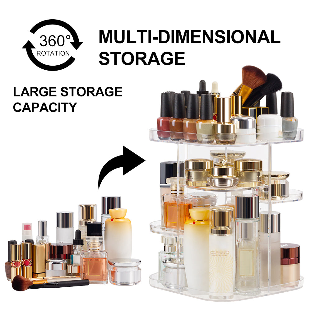 360 Rotating Makeup Organizer Large Perfume Cosmetics Organizer Beauty Organizer Clear Cosmetic Storage Display Case with Detachable Shelves for Bedroom Dresser or Vanity Countertop