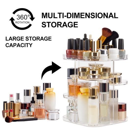 360 Rotating Makeup Organizer Large Perfume Cosmetics Organizer Beauty Organizer Clear Cosmetic Storage Display Case with Detachable Shelves for Bedroom Dresser or Vanity Countertop