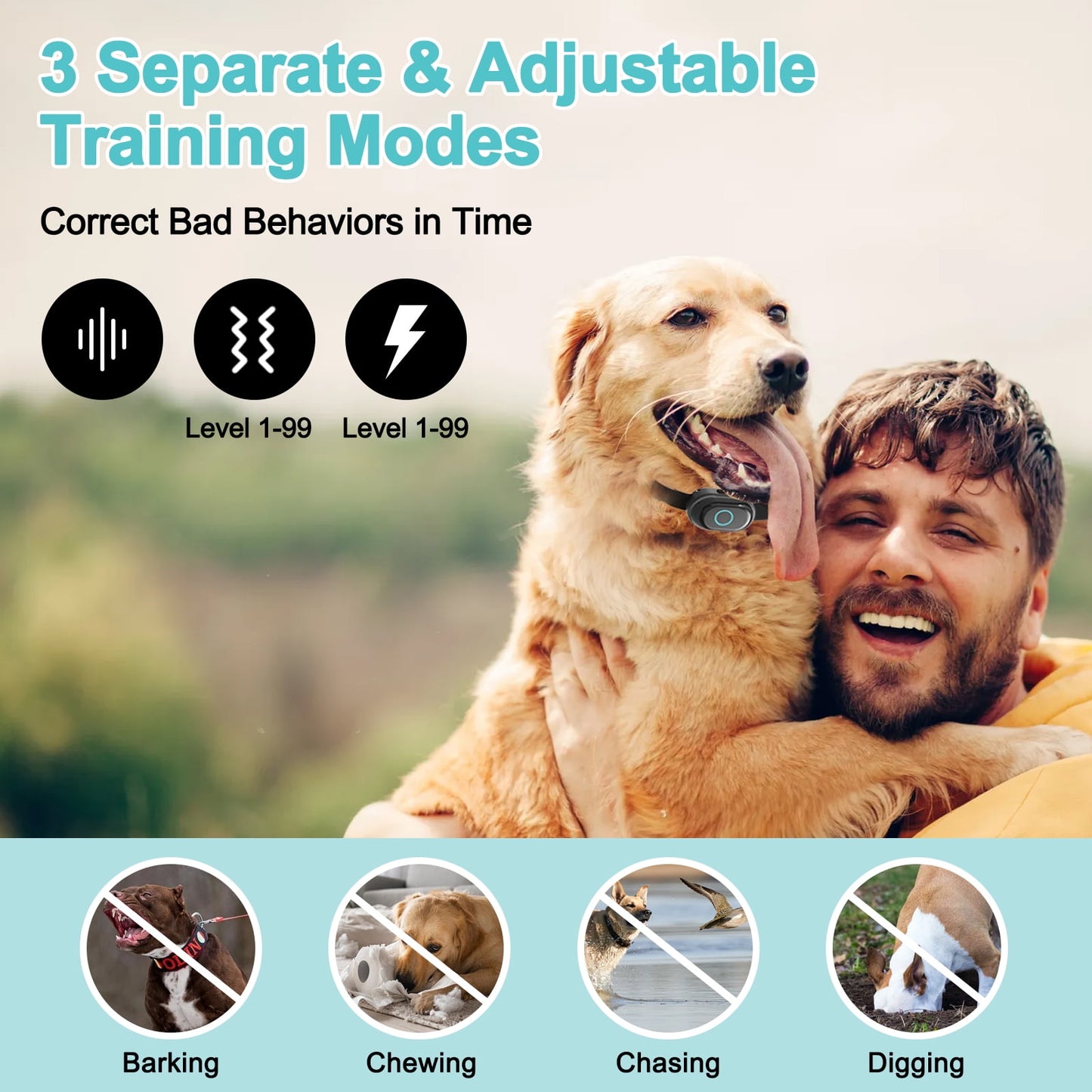 Dog Bark Collar, Dog Training Collar with 1300ft Remote for Medium Large Dogs 10-120lbs, 99-Level Precise Control, Rechargeable, Black
