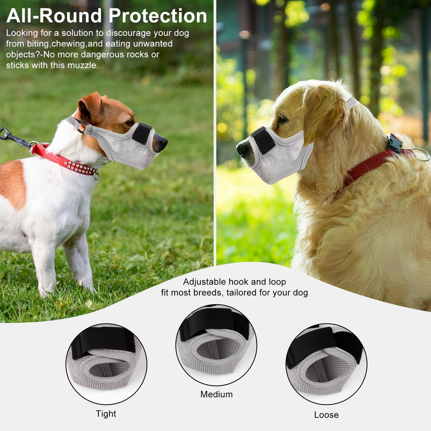 Soft Mesh Muzzle for Small to Large Dogs, Breathable & Drinkable, Adjustable Anti-Fall Bite Muzzle,Gray M