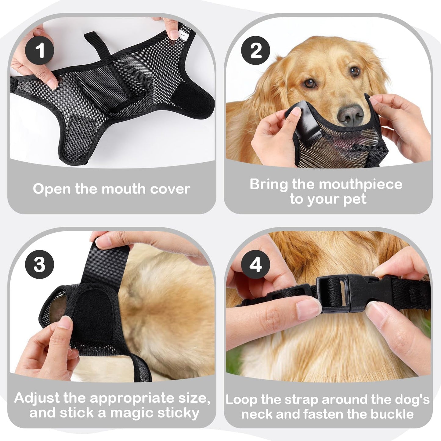 Dog Muzzle,Mesh Muzzle for Large Medium Small Dogs Allows Full Pant Drinking Mouth Cover to Prevent Biting Chewing Scavenging Adjustable Breathable Mouth Guard,Black L