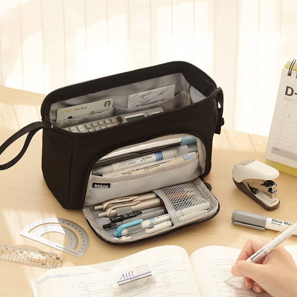 Large Capacity Pencil Bag Handheld Pen Bag Cosmetic Portable Gift for Office School,Black